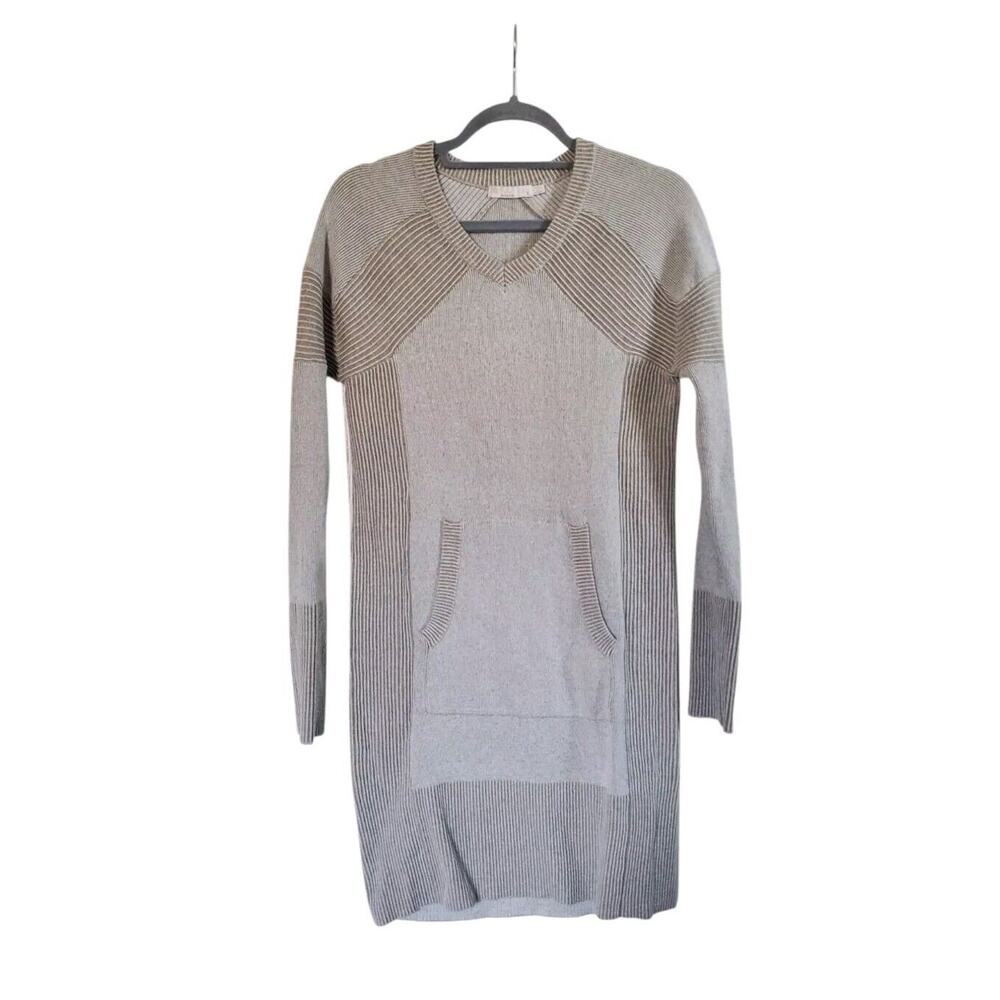 PrAna Oatmeal Wool Blend Ribbed Kangaroo Pocket Sweater Mini Dress Women's Small